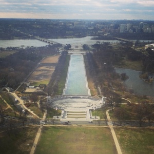 Amazing views of Washington DC from atop the Washington Monument. Lincoln and WW2 Memorials. December, 2014